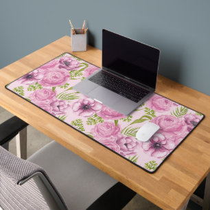 Peony and anemone flowers watercolor desk mat