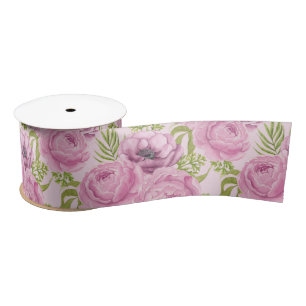 Peony and anemone flowers watercolor satin ribbon