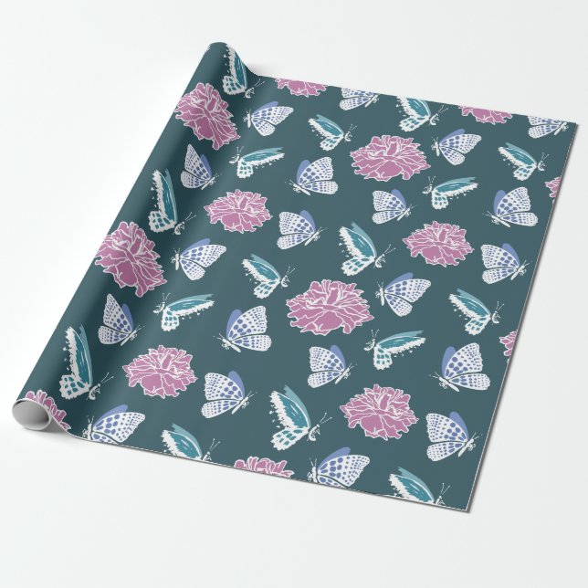Peony and butterflies wrapping paper (Unrolled)