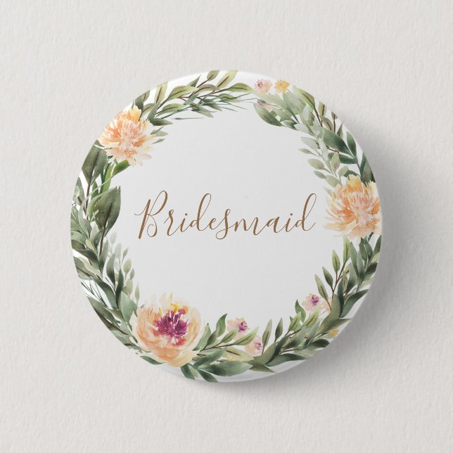 Peony and Foliage Frame Bridesmaid Badge (Front)