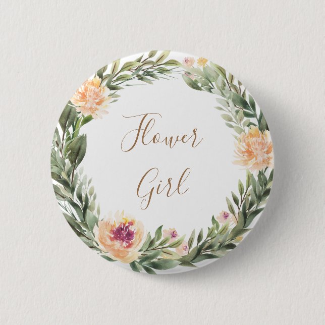Peony and Foliage Frame Flower Girl Badge (Front)