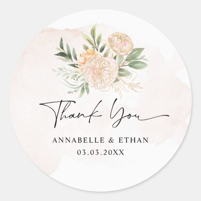 Peony and Gold Bloom Thank you Sticker (Front)