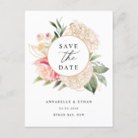 Peony and Gold Flowers Save the date