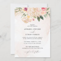 Peony and Gold Flowers Wedding Invitation