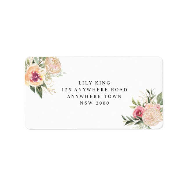 Peony and Gold Foil Blooms Address Label (Front)