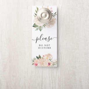 Peony and Gold Foil Blooms Door Hanger