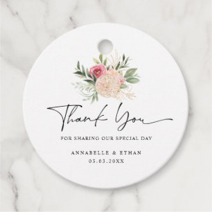 Peony and Gold Foil Blooms Favor Tag