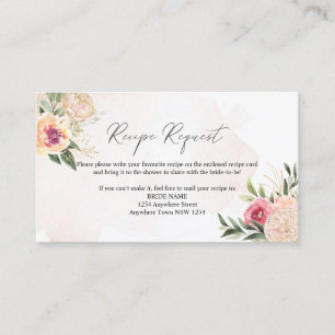 Peony and Gold Foil Flowers Recipe Request Card