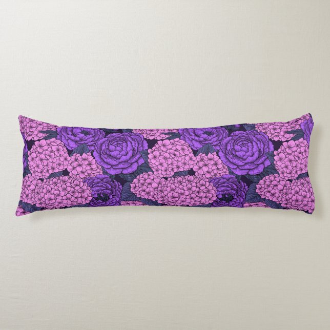 Peony and hydrangea in pink and violet body cushion (Front)