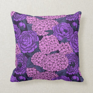 Peony and hydrangea in pink and violet cushion