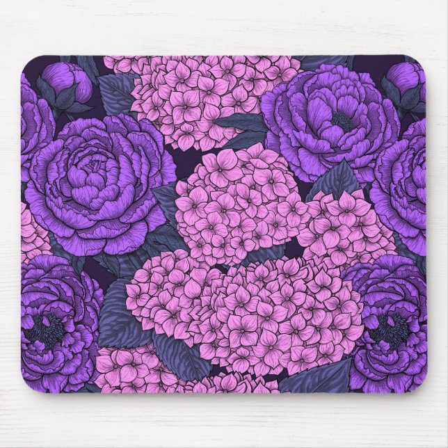 Peony and hydrangea in pink and violet mouse pad (Front)