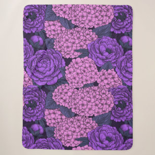 Peony and hydrangea in pink and violet sherpa blanket
