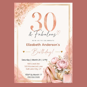 Peony and Perfume Fabulous 30th Birthday Invitation