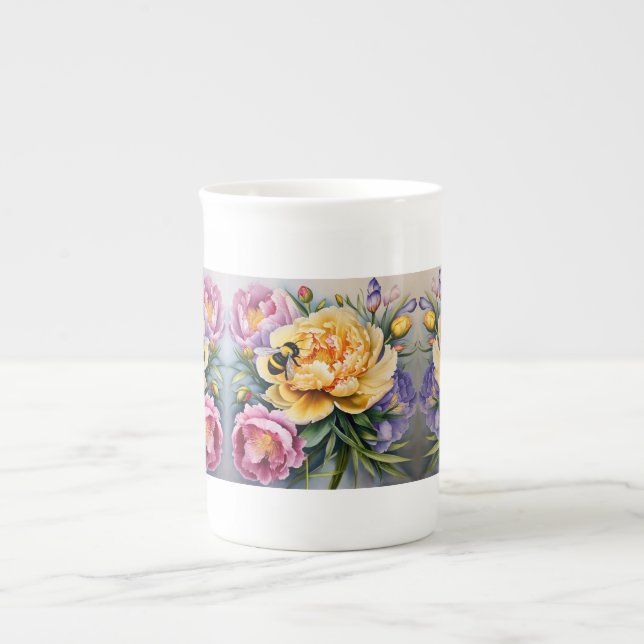 Peony and the Bee Porcelain  Bone China Mug (Front)