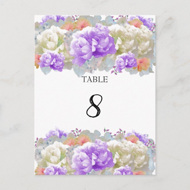Peony Apricot and Plum Table Seating Number Card (Front)