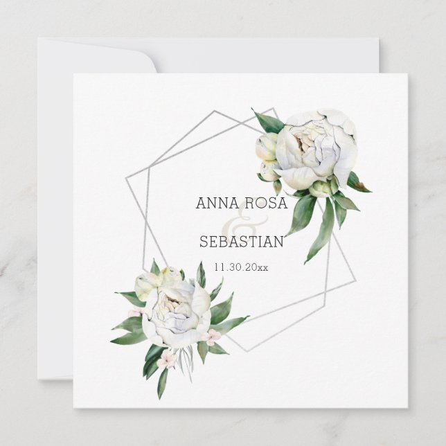 *~* PEONY AR15 Floral QR RSVP Frame Wedding Invitation (Front)