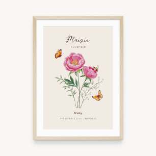 Peony Birth Month Flower Poster