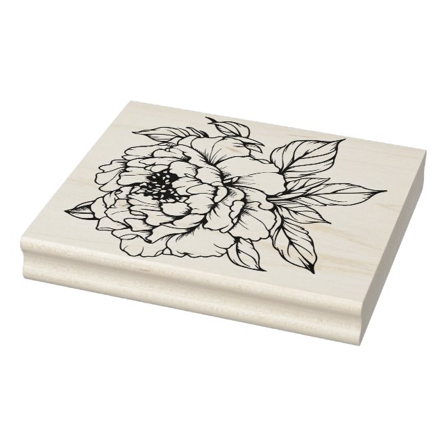 Peony Bloom Line art Rubber Stamp (Stamp)