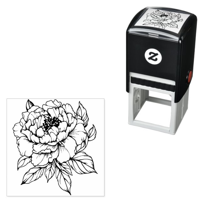 Peony Bloom Line art Self-inking Stamp (In Situ)