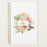 Peony Bloom monogram name Planner<br><div class="desc">Designed to coordinate with our Peony and Gold collection, this customizable matching monogram planner features luscious pink and gold peony flowers with green foliage with classic lettering. For more advanced customization of this design, please click the "CUSTOMIZE" button above. Please note, gold foil is a printed effect and not physical...</div>