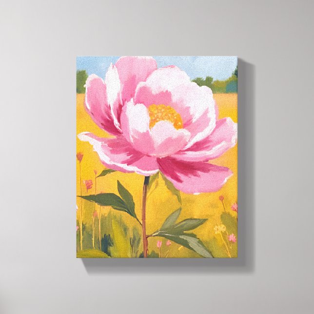Peony Blossom | Pink Flower Field Watercolor Canvas Print (Front)