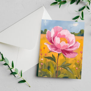 Peony Blossom Pink Flower Field Watercolor Card