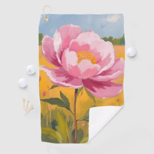 Peony Blossom Pink Flower Field Watercolor Golf Towel
