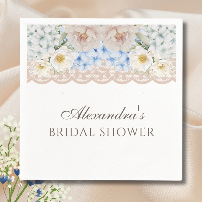 Peony Blue Hydrangea Bridal Shower Paper Napkin (Creator Uploaded)