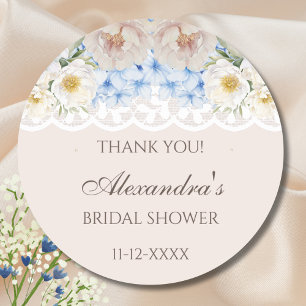 Peony Blue Hydrangea Bridal Shower Thank You Classic Round Sticker