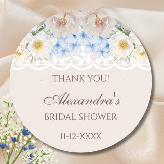 Peony Blue Hydrangea Bridal Shower Thank You Classic Round Sticker
