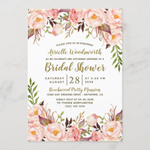 Peony Blush Pink Gold Bridal Shower Invitations