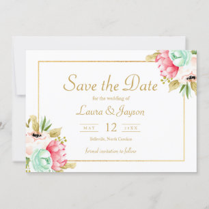Peony Botanical Watercolor Wedding Save the Date