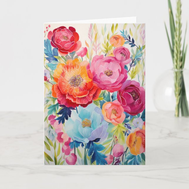 Peony Bouquet Bloom Abstract Art Holiday Card (Front)