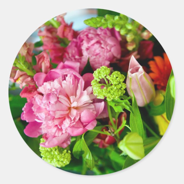 Peony Bouquet Classic Round Sticker (Front)