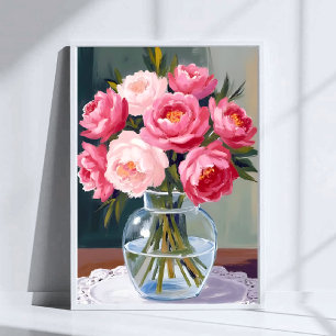 Peony Bouquet   Flower Vase Pink Watercolor Floral Poster
