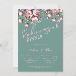 Peony Bouquet In Watercolor Rehearsal Dinner Invitation