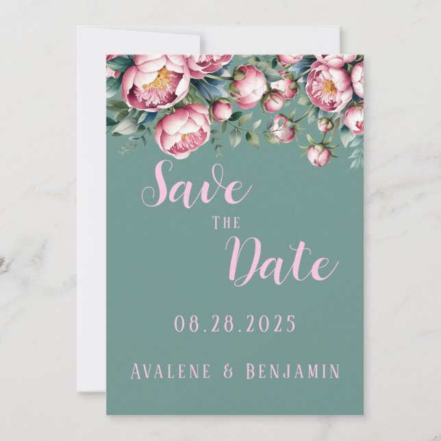 Peony Bouquet In Watercolor Save the Date Card (Front)