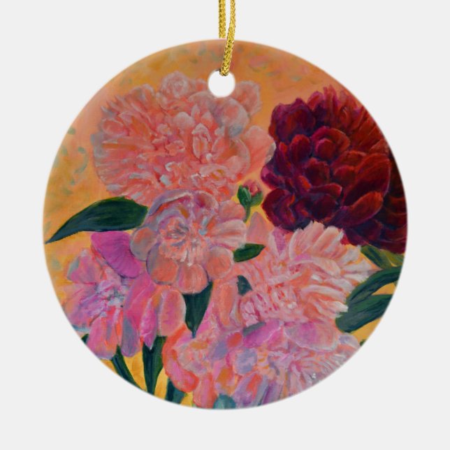 Peony bouquet - Peonies Painting  Ceramic Tree Decoration (Front)