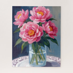Peony Bouquet Pink Blooms Floral Painting Jigsaw Puzzle