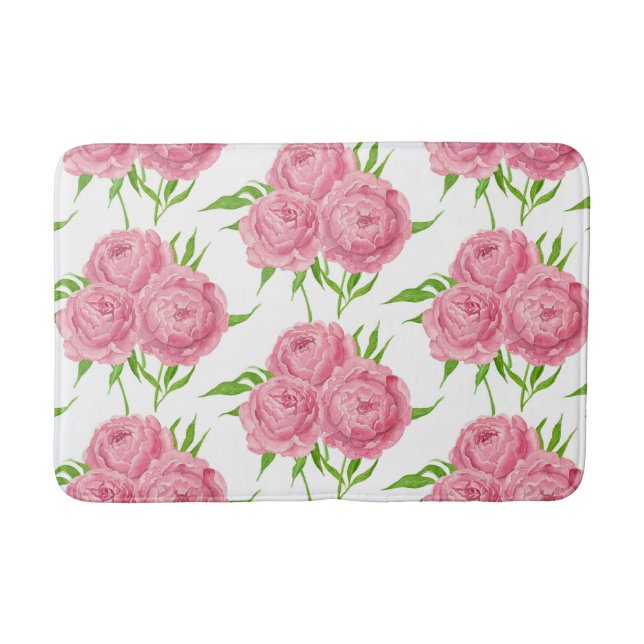 Peony bouquet watercolor pattern bath mat (Front)