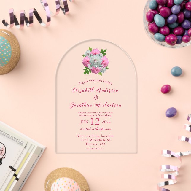 Peony Bouquet Wedding Acrylic Invitations (Insitu (Celebration))