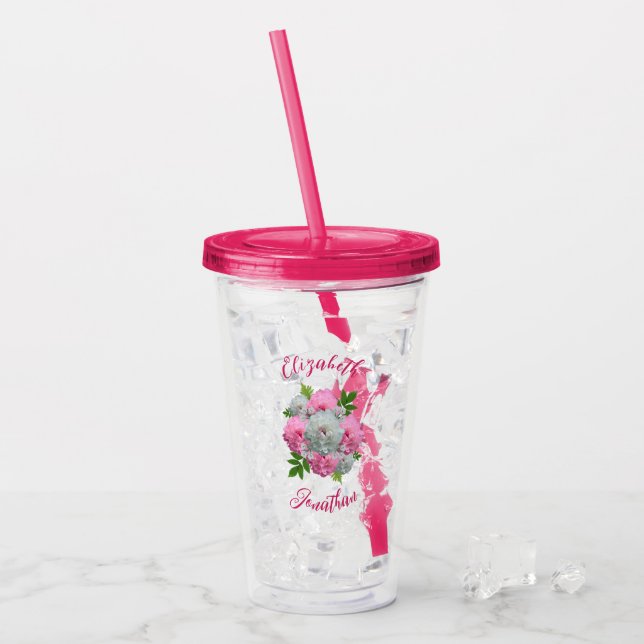 Peony Bouquet Wedding Acrylic Tumbler (Front Ice)