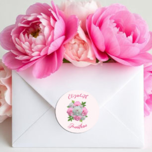 Peony Bouquet Wedding Classic Round Sticker
