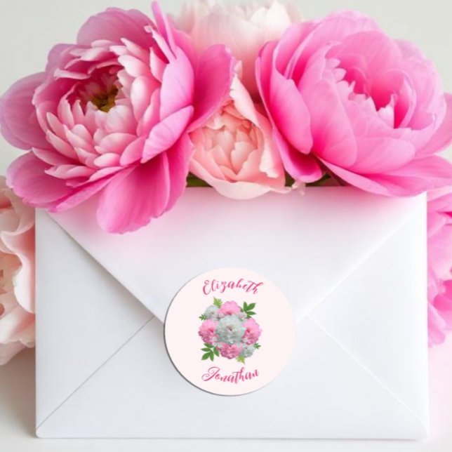 Peony Bouquet Wedding Classic Round Sticker (Creator Uploaded)