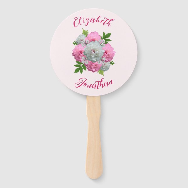 Peony Bouquet Wedding Hand Fan (Front)