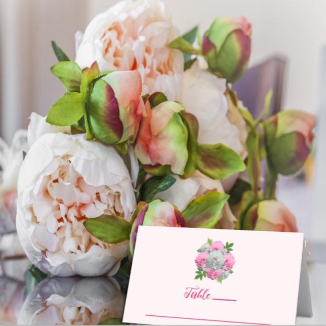 Peony Bouquet Wedding Place Card (Creator Uploaded)