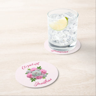 Peony Bouquet Wedding Round Paper Coaster