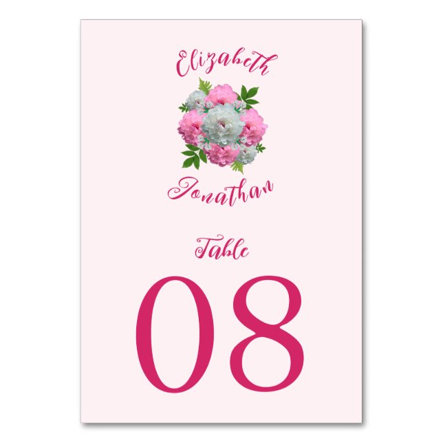 Peony Bouquet Wedding Table Number (Front)