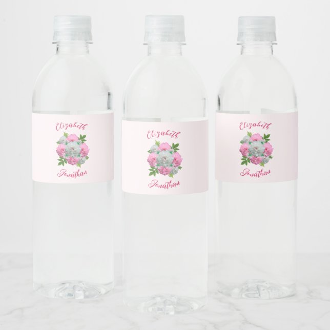 Peony Bouquet Wedding Water Bottle Label (Bottles)