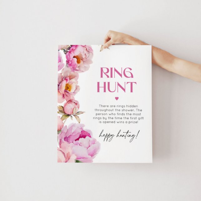 Peony bright pink ring hunt bridal shower game poster (Creator Uploaded)